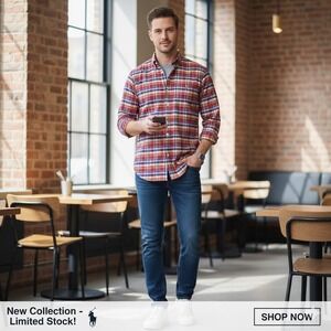 Ralph Lauren Classic Fit Plaid Button Down Shirt Mens Size Small Red Blue Yellow